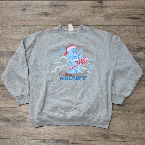 Care Bears Sweaters - Vintage Y2K 2004 Care Bears Womens Christmas Grumpy Bear Sweatshirt Gray